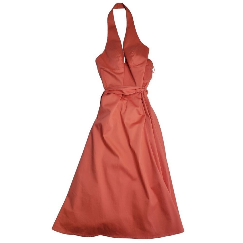 Max and Cleo Coral Halter Neck Midi Dress A-Line Cocktail Formal Size 6 NWT